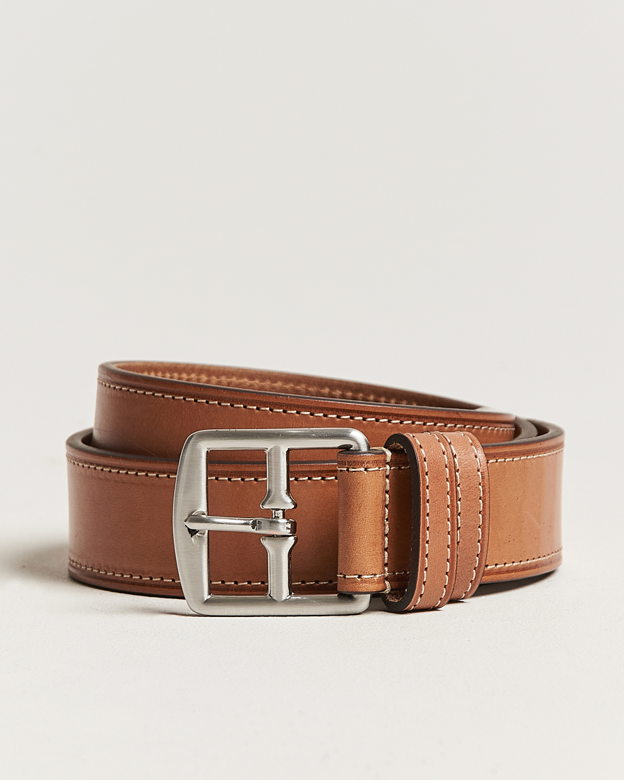 Homme | Ceintures | Anderson's | Bridle Stiched 3,5 cm Leather Belt Tan