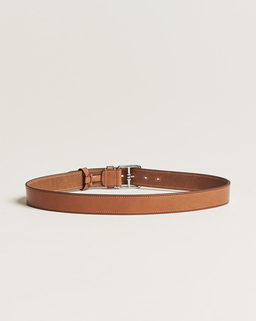 Homme | Ceintures | Anderson's | Bridle Stiched 3,5 cm Leather Belt Tan