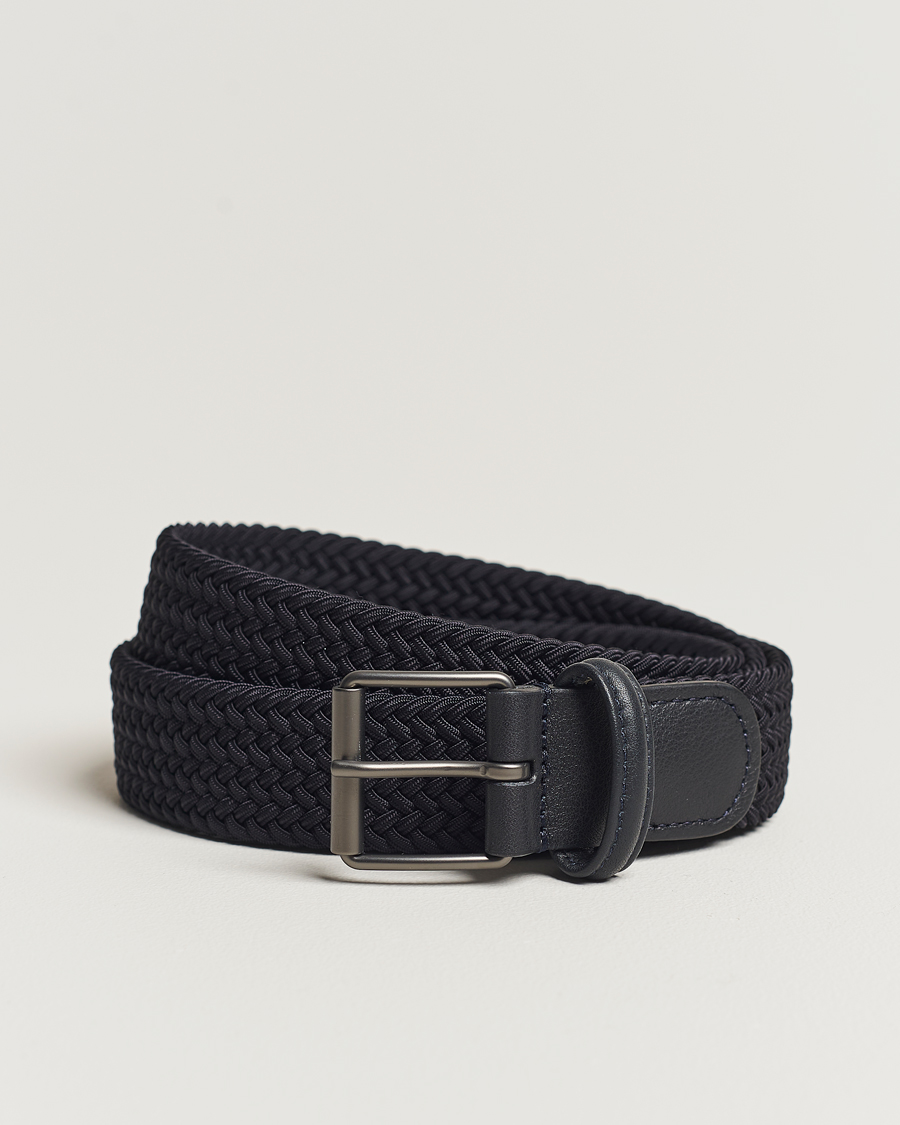 Homme | Ceintures | Anderson's | Elastic Woven 3 cm Belt Navy