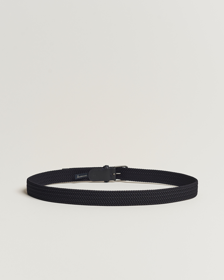 Homme | Ceintures | Anderson's | Elastic Woven 3 cm Belt Navy