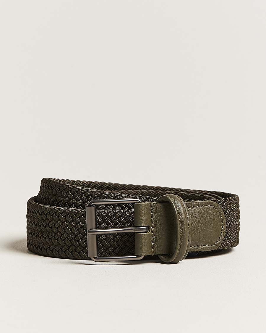 Homme | Ceintures | Anderson's | Elastic Woven 3 cm Belt Military Green
