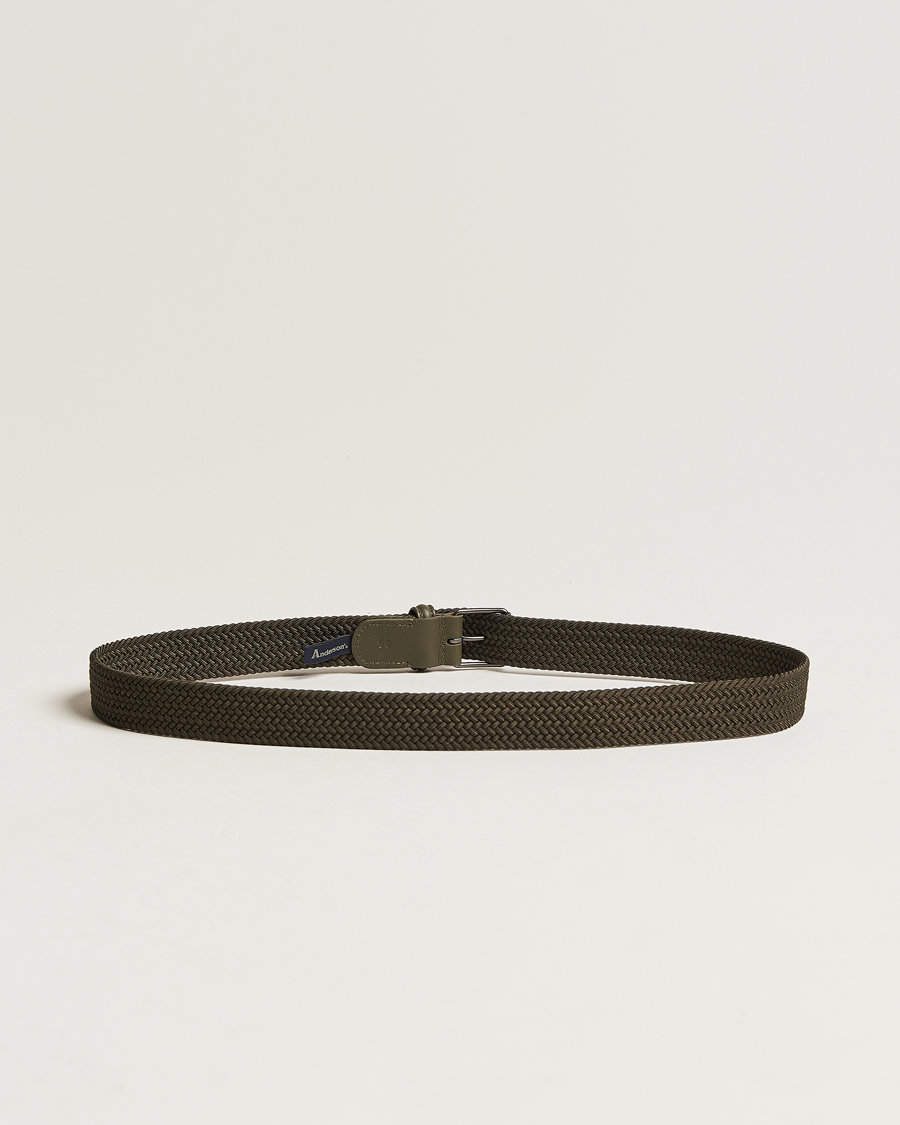 Homme | Italian Department | Anderson's | Elastic Woven 3 cm Belt Military Green