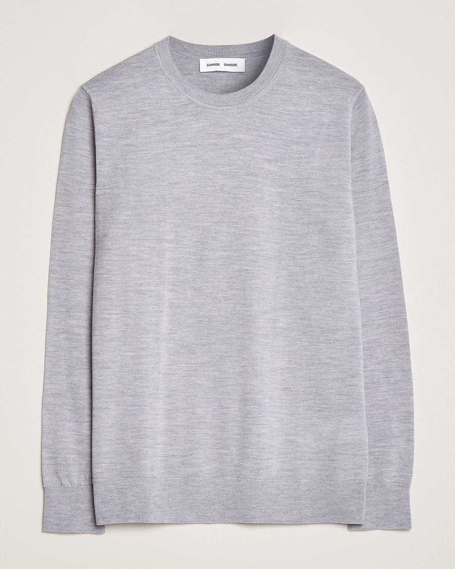 Homme | Pulls Et Tricots | Samsøe Samsøe | Flemming Superfine Merino Wool Crew Neck Grey Melange