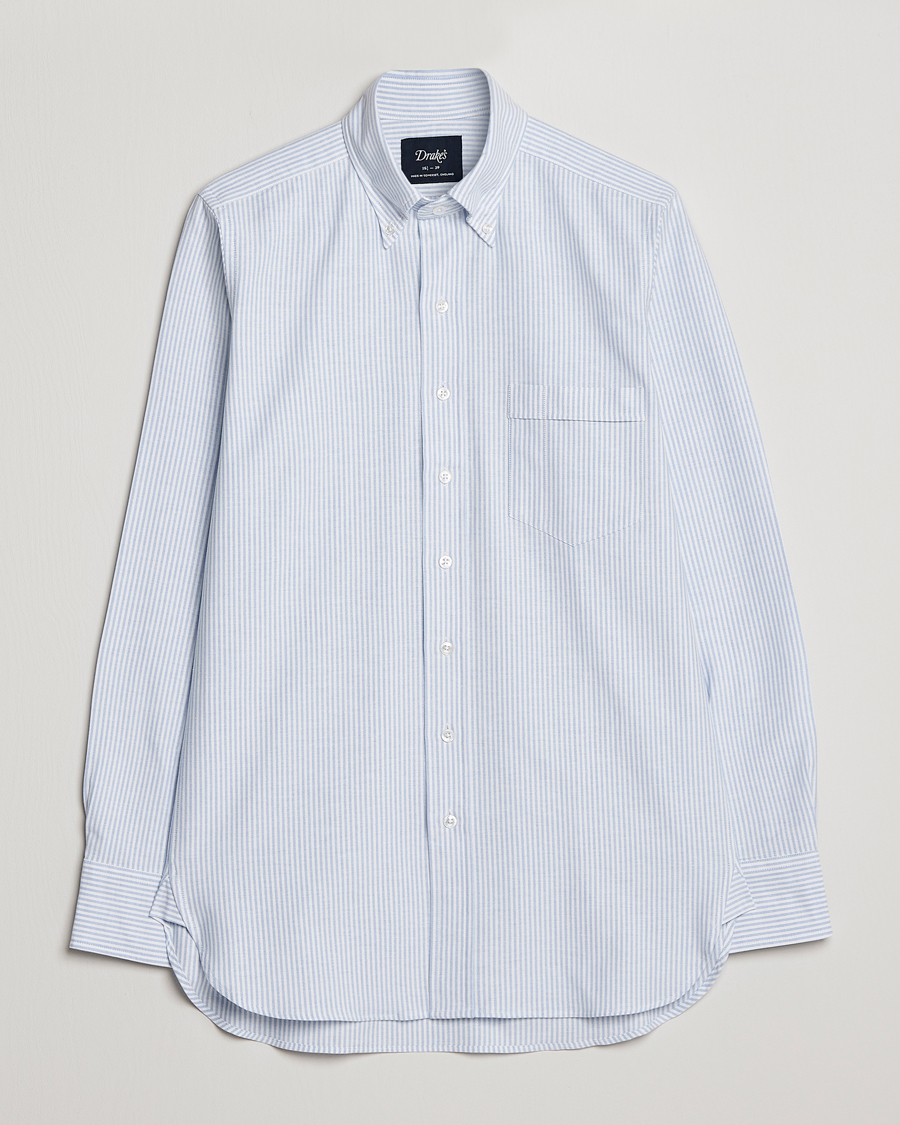 Homme | Chemises | Drake's | Striped Button Down Oxford Shirt Blue