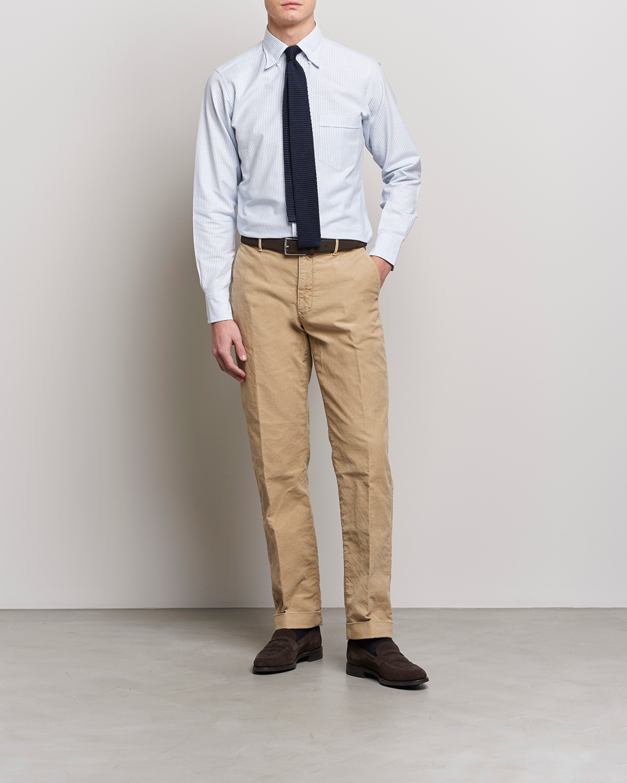 Homme | Chemises | Drake's | Striped Button Down Oxford Shirt Blue