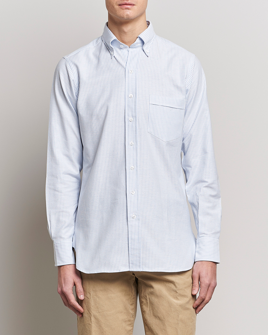 Homme | Preppy Authentic | Drake's | Striped Oxford Button Down Shirt Blue/White