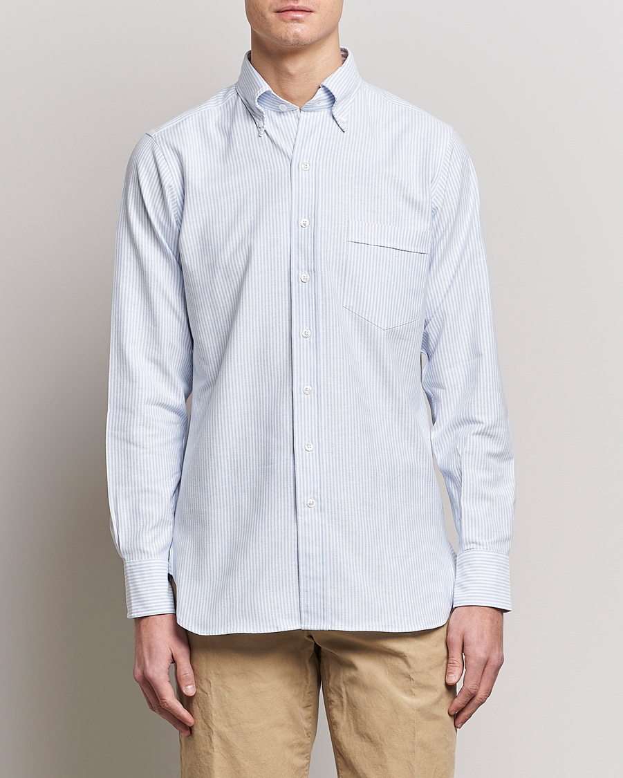 Homme | Chemises | Drake's | Striped Button Down Oxford Shirt Blue
