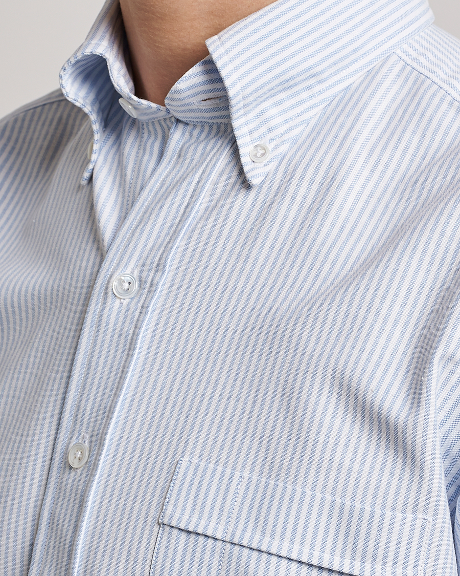 Homme | Chemises | Drake's | Striped Button Down Oxford Shirt Blue