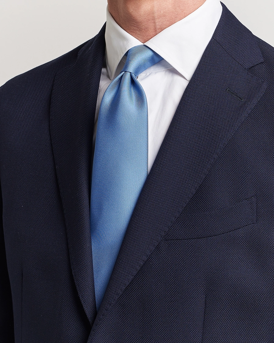 Homme | Preppy Authentic | Drake's | Handrolled Woven Silk 8 cm Tie Blue