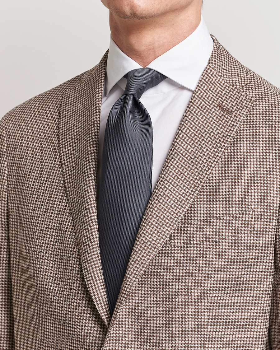 Homme | Drake's | Drake's | Handrolled Woven Silk 8 cm Tie Grey