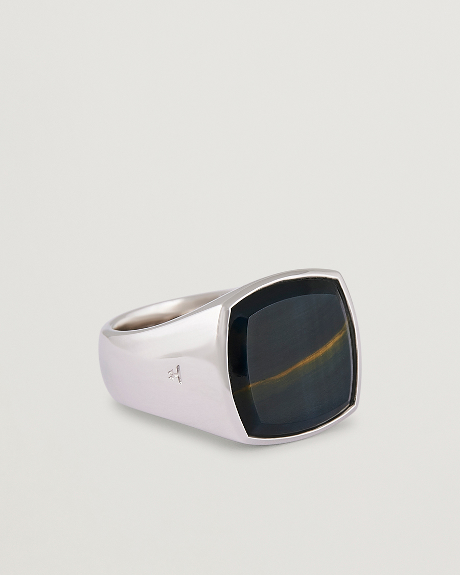 Homme | Bijoux | Tom Wood | Cushion Blue Hawk Eye Ring Silver