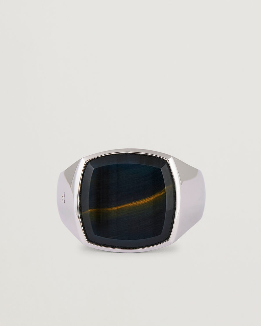 Homme | Bijoux | Tom Wood | Cushion Blue Hawk Eye Ring Silver