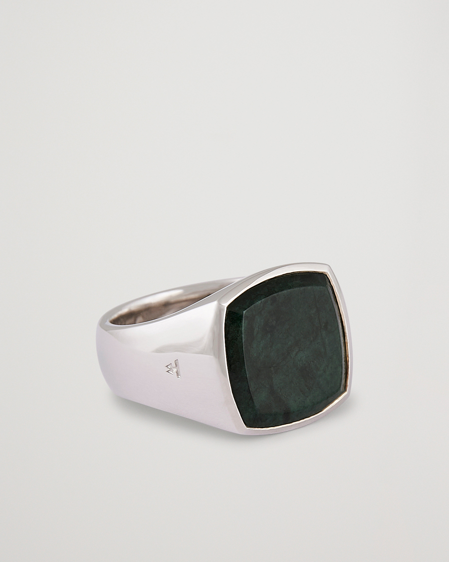 Homme | Bijoux | Tom Wood | Cushion Green Marble Ring Silver