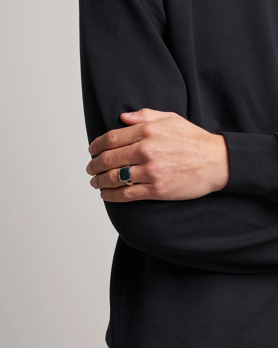 Homme | Bijoux | Tom Wood | Cushion Green Marble Ring Silver