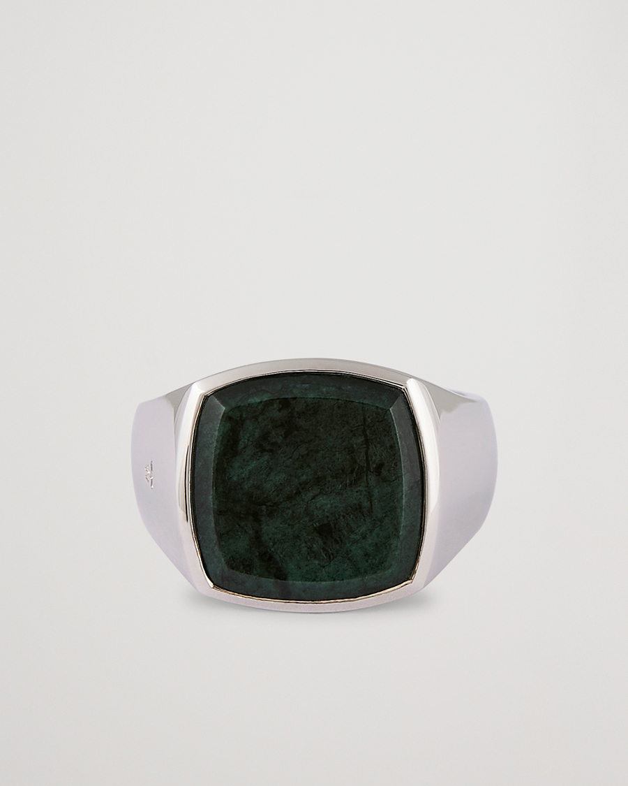 Homme | Bijoux | Tom Wood | Cushion Green Marble Ring Silver