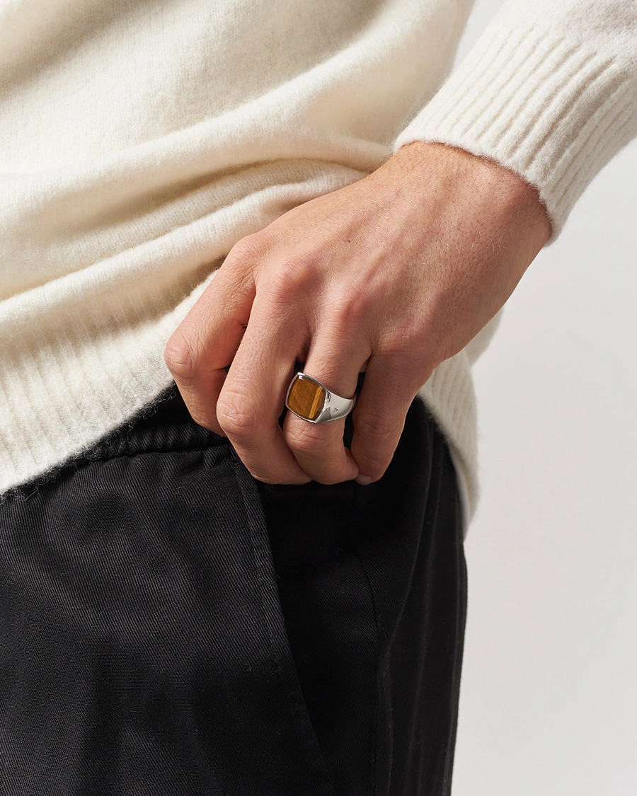 Homme | Accessoires | Tom Wood | Cushion Tiger Eye Ring Silver