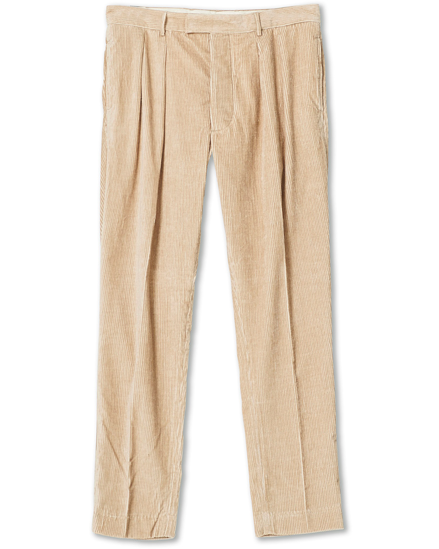 Homme | Pantalons | Mackintosh | Wild Pleated Cord Trousers Beige