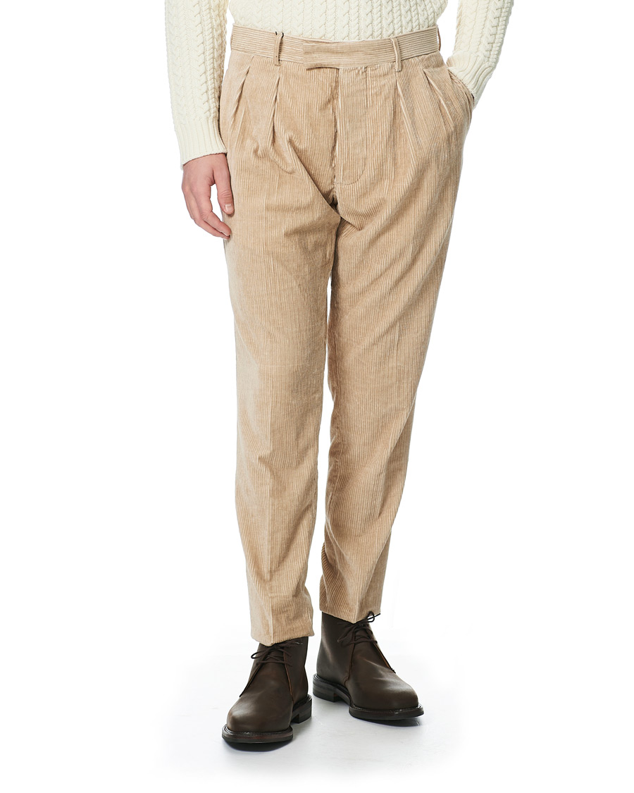 Homme | Pantalons | Mackintosh | Wild Pleated Cord Trousers Beige