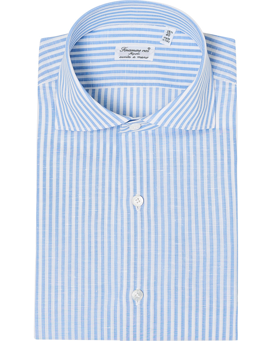 Homme | Chemises | Finamore Napoli | Milano Slim Fit Cotton/Linen Dress Shirt Blue