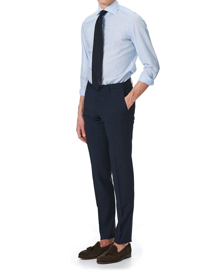 Homme | Chemises | Finamore Napoli | Milano Slim Fit Cotton/Linen Dress Shirt Blue