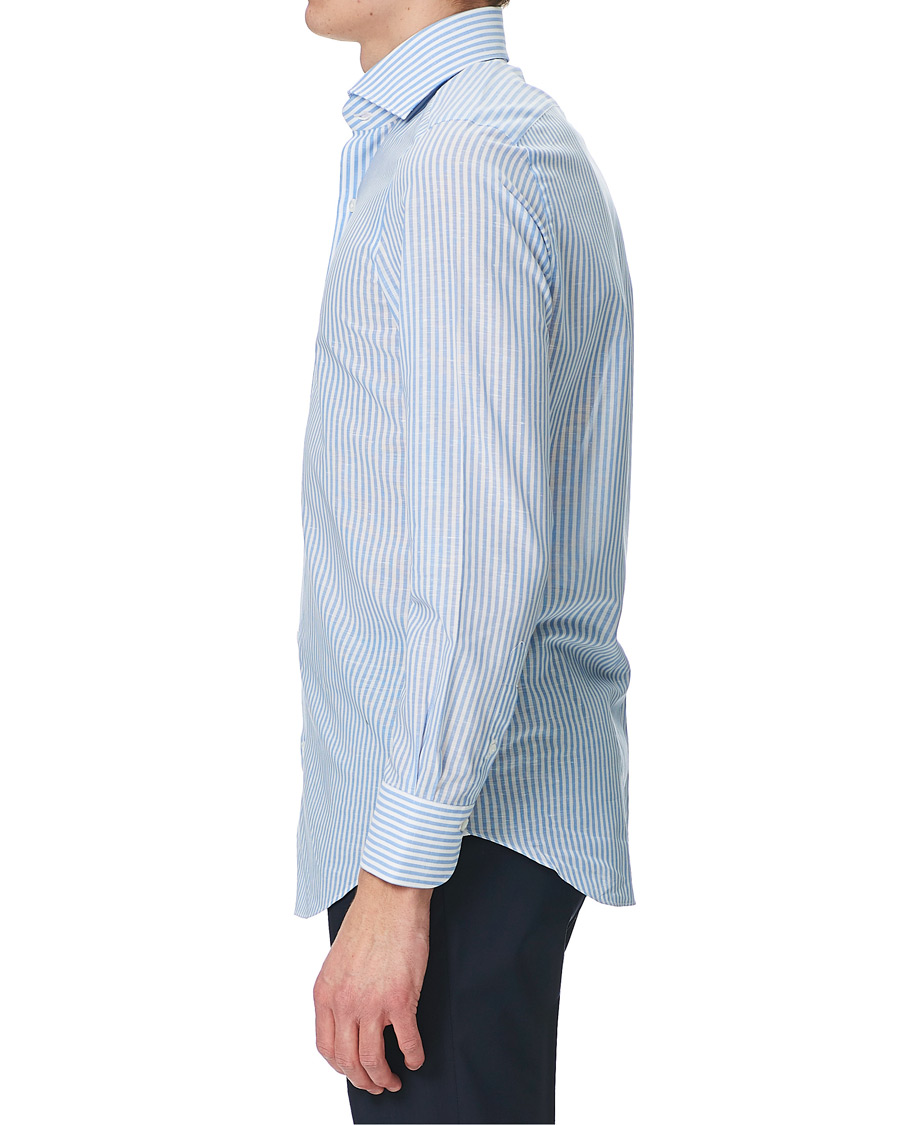 Homme | Chemises | Finamore Napoli | Milano Slim Fit Cotton/Linen Dress Shirt Blue