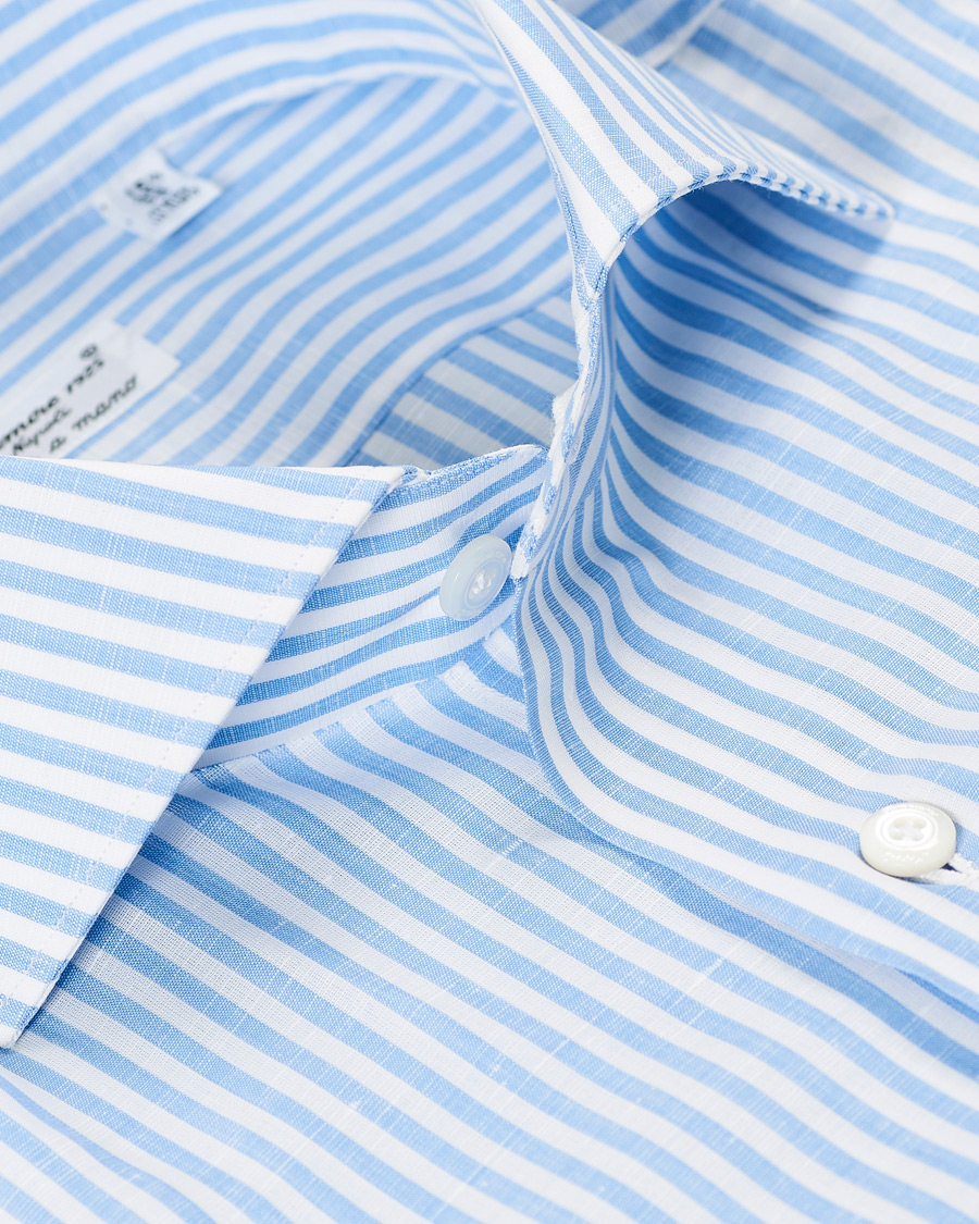Homme | Chemises | Finamore Napoli | Milano Slim Fit Cotton/Linen Dress Shirt Blue