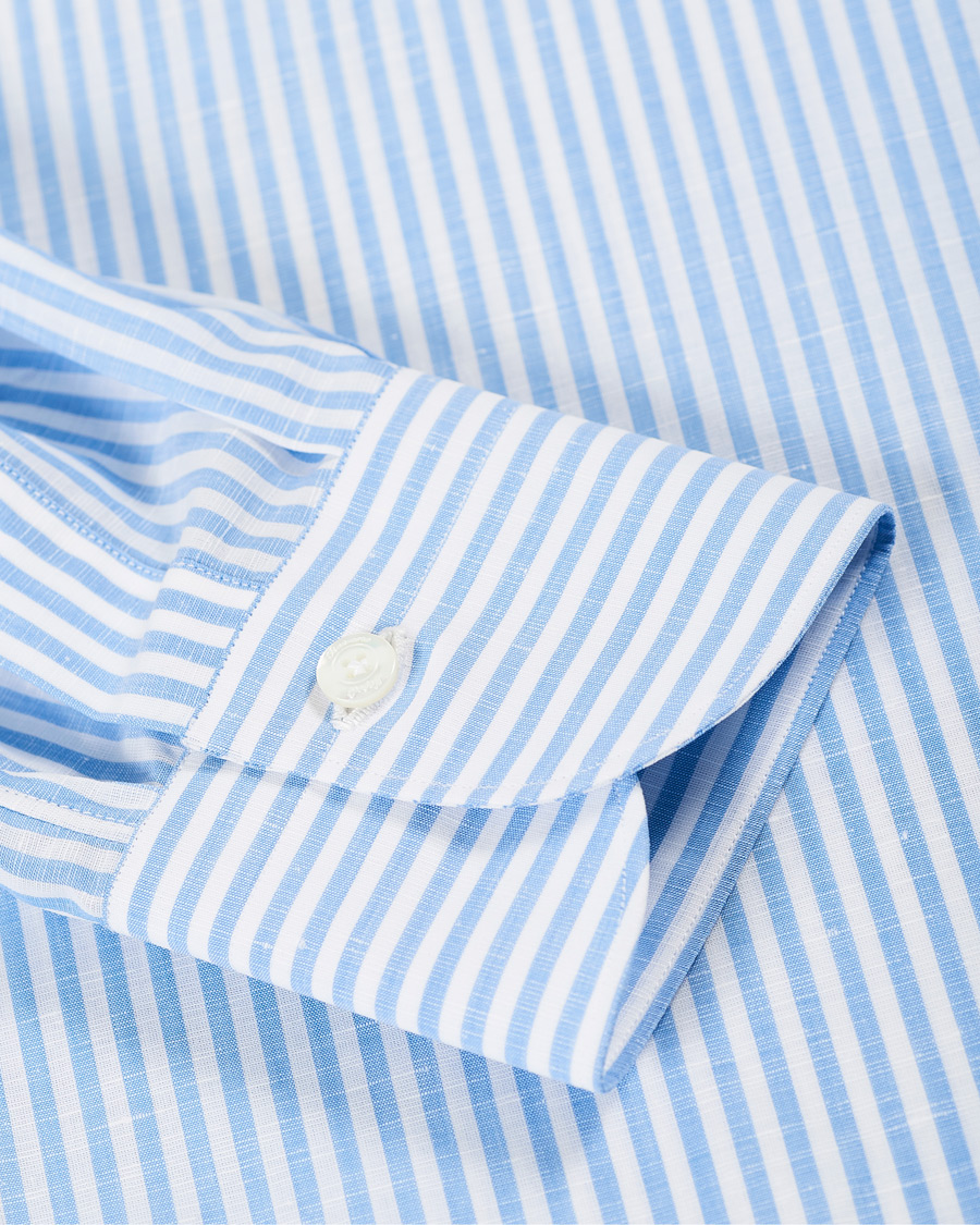Homme | Chemises | Finamore Napoli | Milano Slim Fit Cotton/Linen Dress Shirt Blue