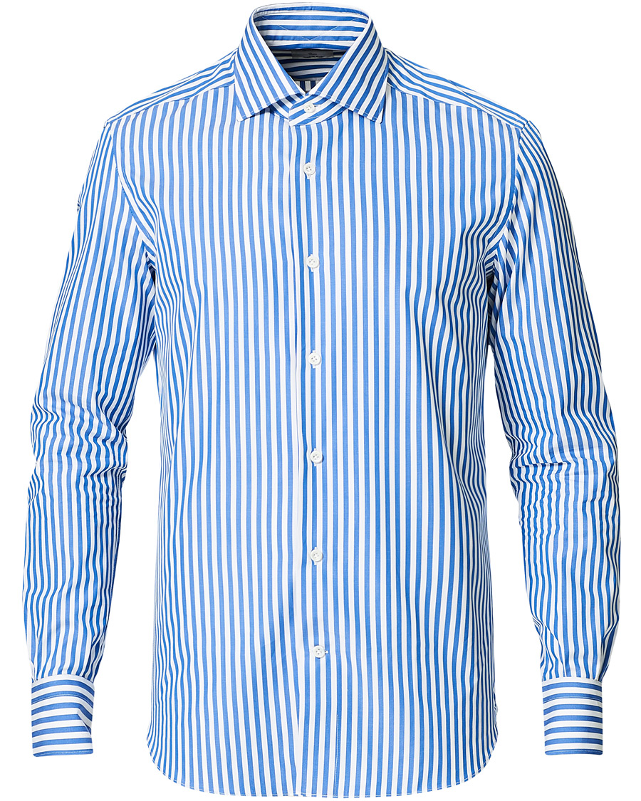 Homme | Chemises | Mazzarelli | Soft Cotton Cut Away Shirt Blue/White