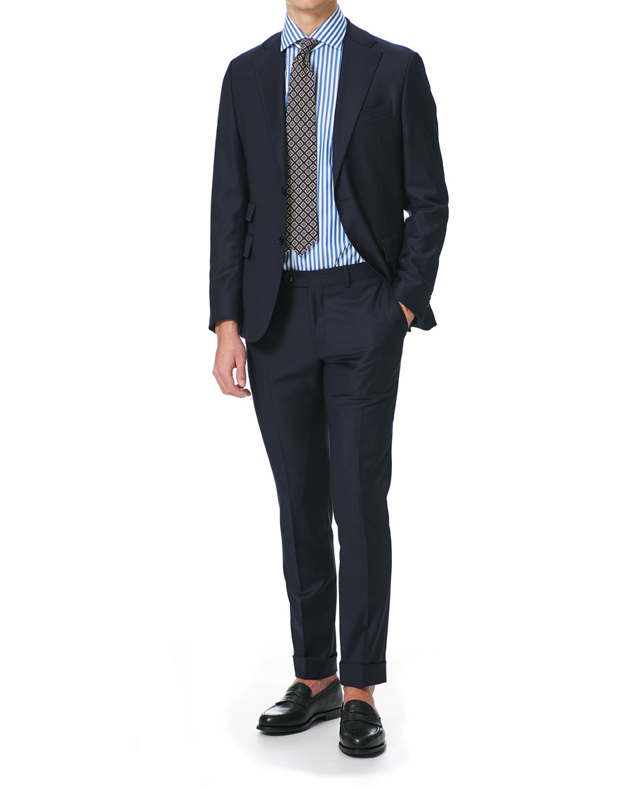 Homme | Chemises | Mazzarelli | Soft Cotton Cut Away Shirt Blue/White