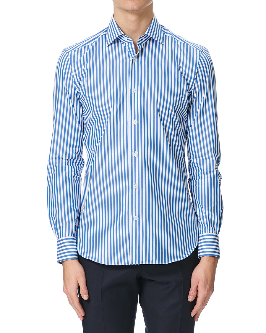 Homme | Chemises | Mazzarelli | Soft Cotton Cut Away Shirt Blue/White