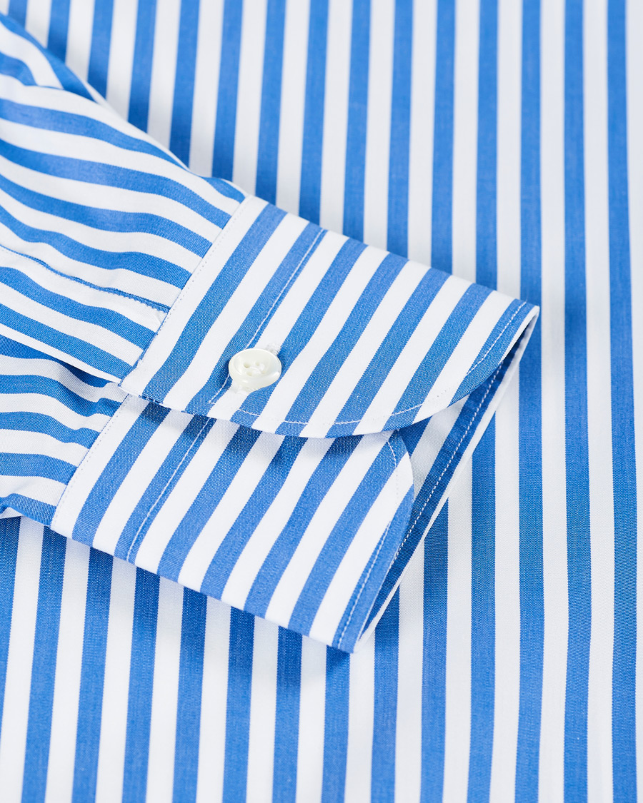 Homme | Chemises | Mazzarelli | Soft Cotton Cut Away Shirt Blue/White