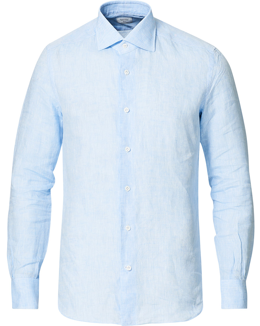 Homme | Chemises | Mazzarelli | Linen Cut Away Shirt Light Blue