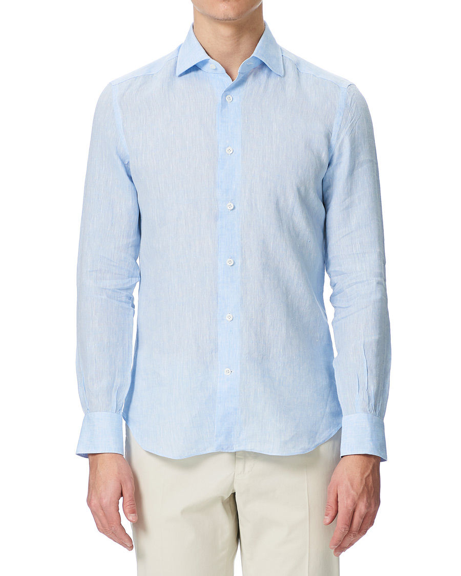 Homme | Chemises | Mazzarelli | Linen Cut Away Shirt Light Blue
