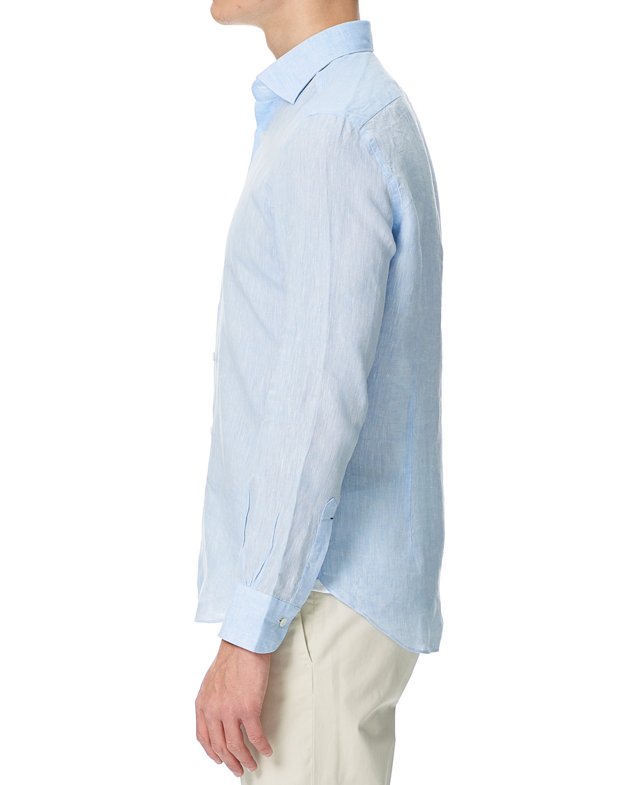 Homme | Chemises | Mazzarelli | Linen Cut Away Shirt Light Blue
