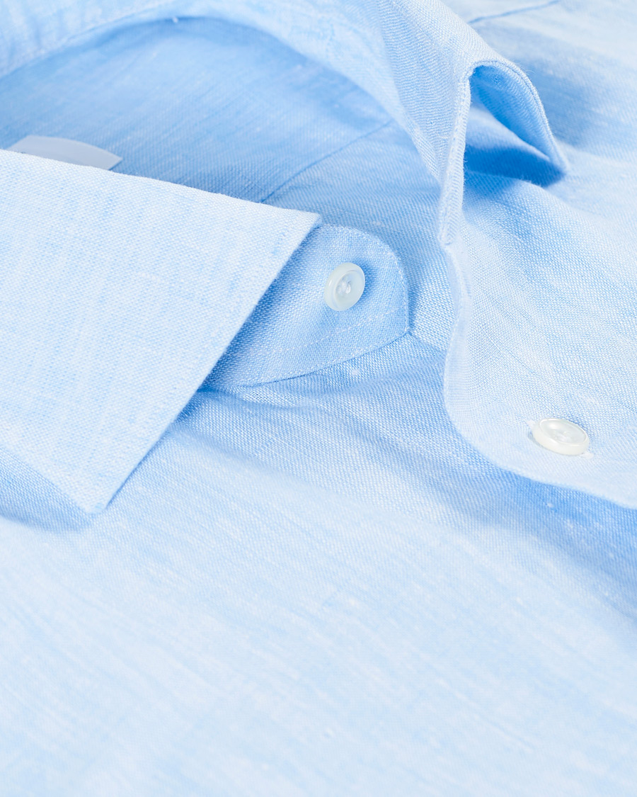 Homme | Chemises | Mazzarelli | Linen Cut Away Shirt Light Blue