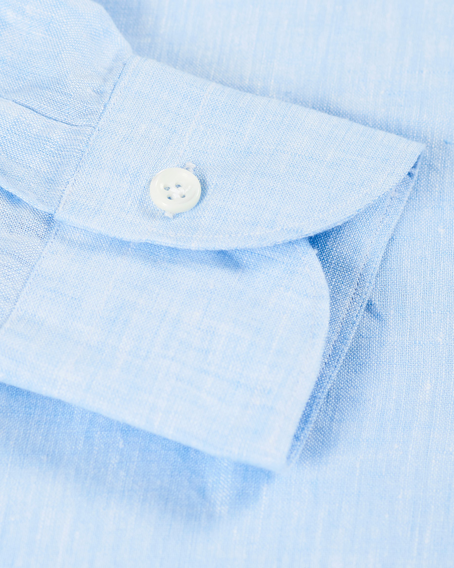 Homme | Chemises | Mazzarelli | Linen Cut Away Shirt Light Blue