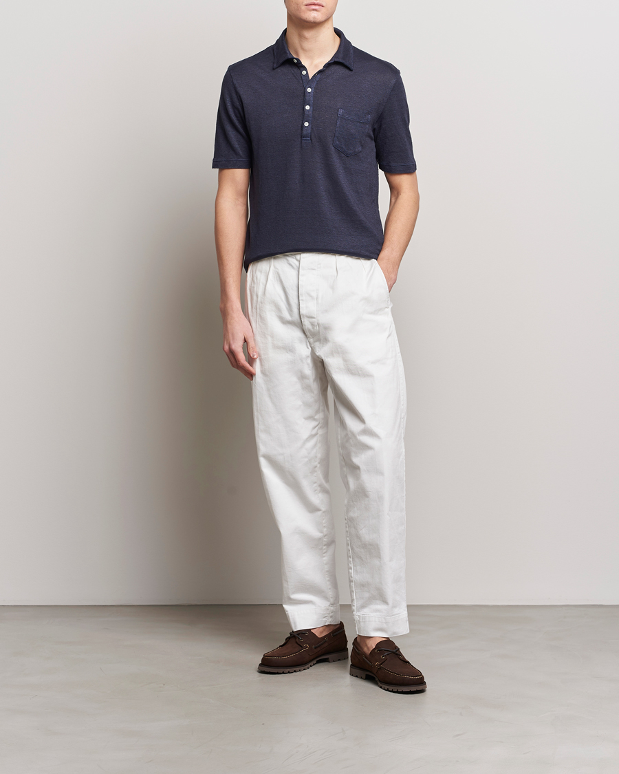 Homme | Polos | Massimo Alba | Wembley Linen Polo Navy