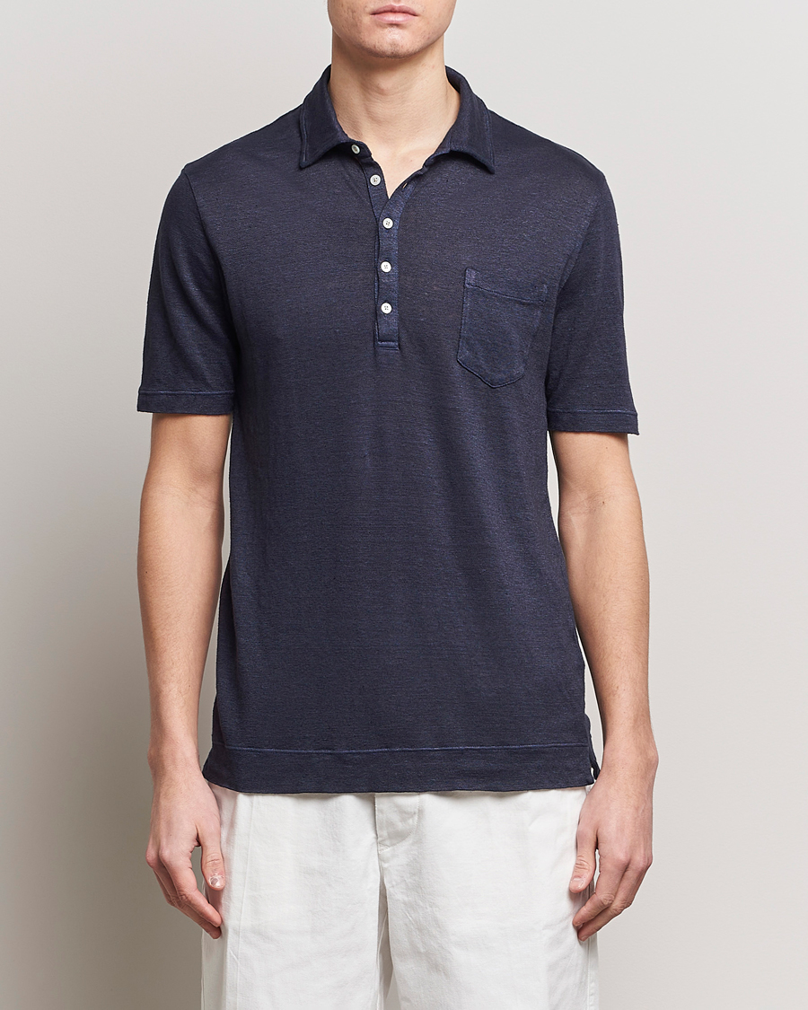 Homme | Polos | Massimo Alba | Wembley Linen Polo Navy
