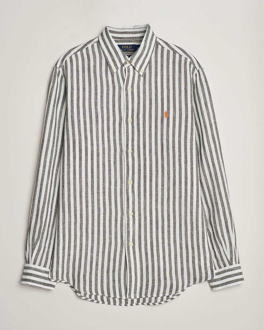 Homme | Chemises | Polo Ralph Lauren | Custom Fit Striped Linen Shirt Olive/White