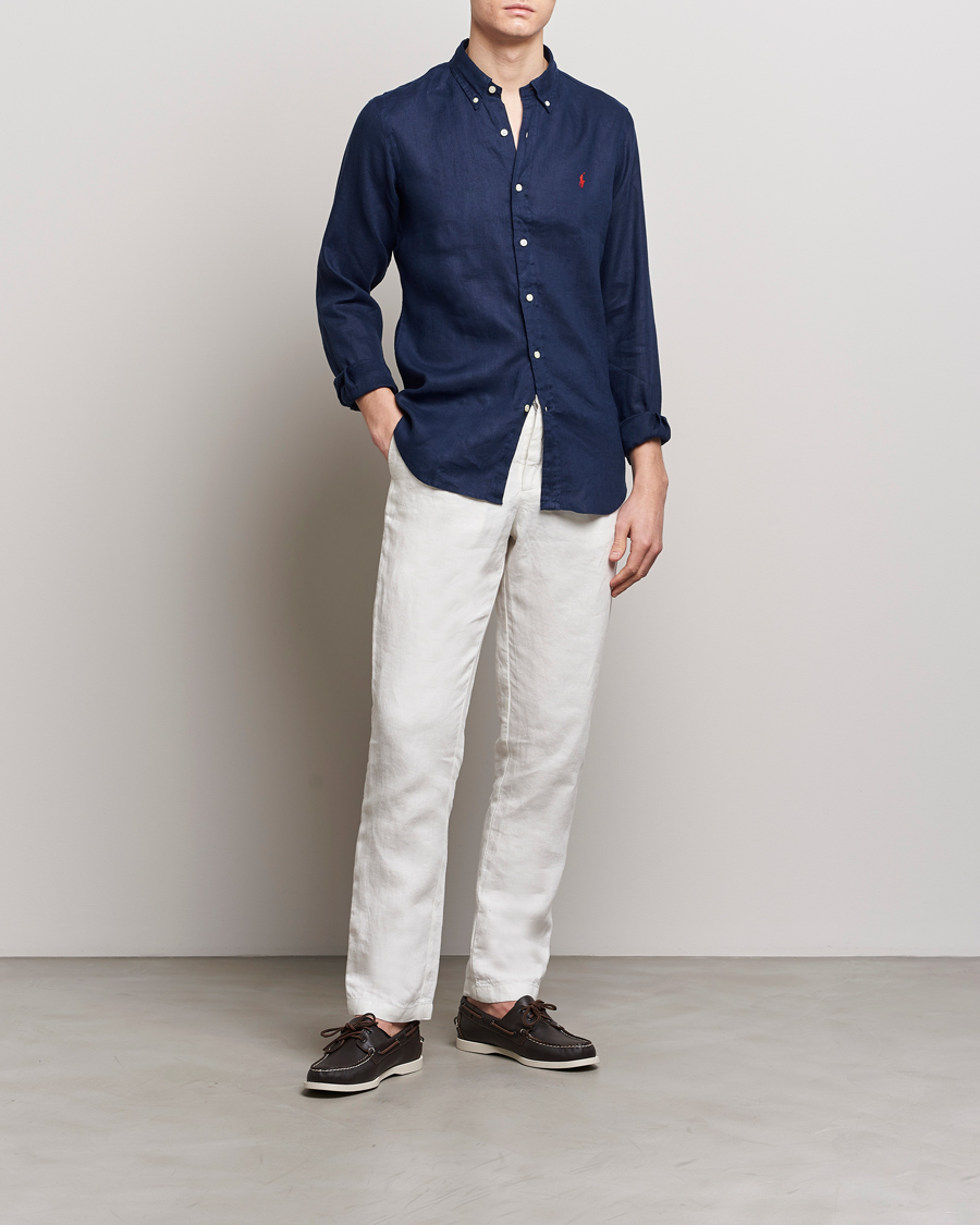 Homme | Chemises | Polo Ralph Lauren | Slim Fit Linen Button Down Shirt Newport Navy