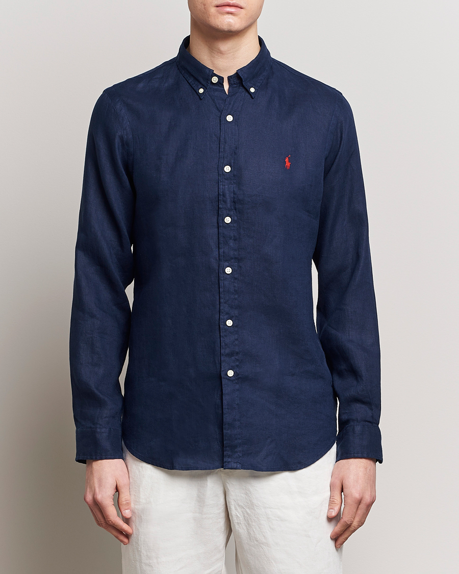 Homme |  | Polo Ralph Lauren | Slim Fit Linen Button Down Shirt Newport Navy