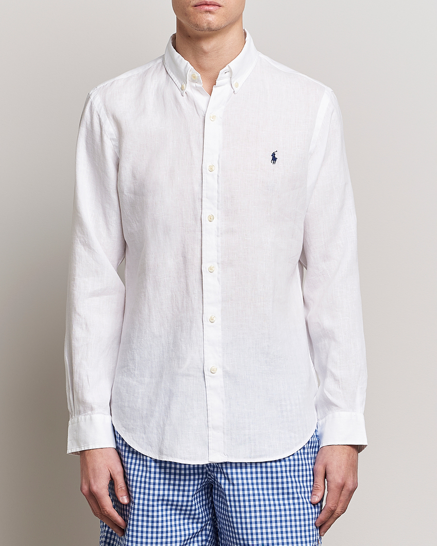 Homme | Chemises En Lin | Polo Ralph Lauren | Slim Fit Linen Button Down Shirt White