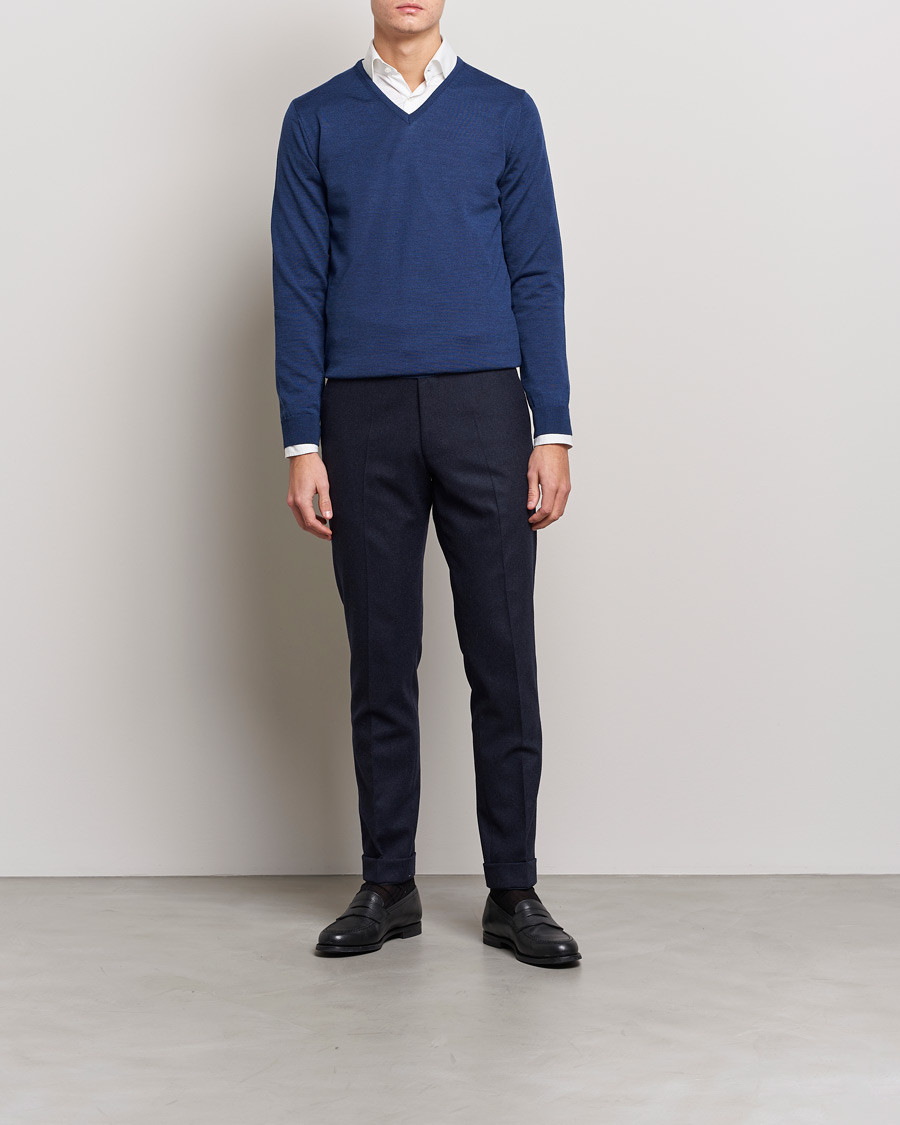 Homme | Pulls Et Tricots | Stenströms | Merino V-Neck Blue