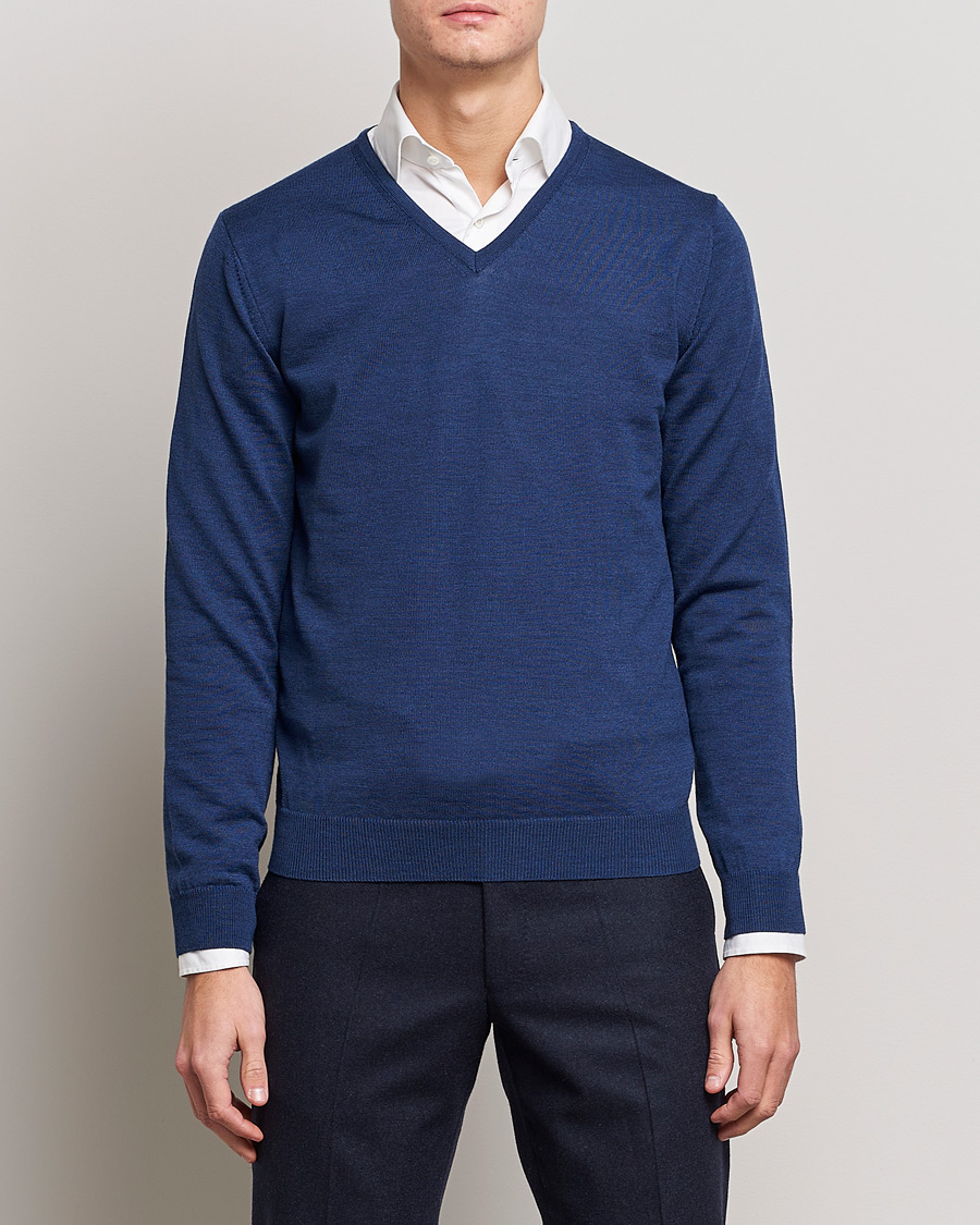Homme | Pulls Et Tricots | Stenströms | Merino V-Neck Blue