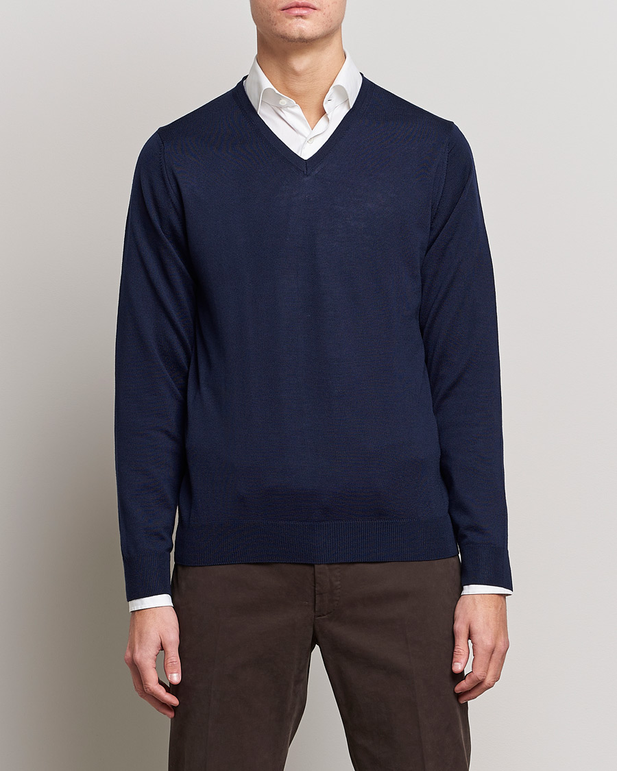 Homme | Pulls Et Tricots | Stenströms | Merino V-Neck Navy