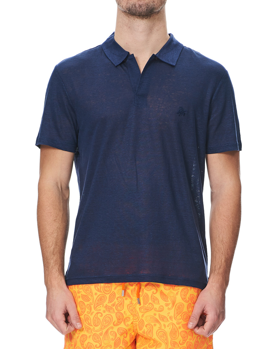 Homme | Polos | Vilebrequin | Pyramid Linen Jersey Polo Navy