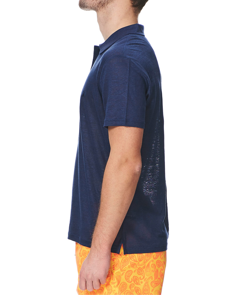 Homme | Polos | Vilebrequin | Pyramid Linen Jersey Polo Navy