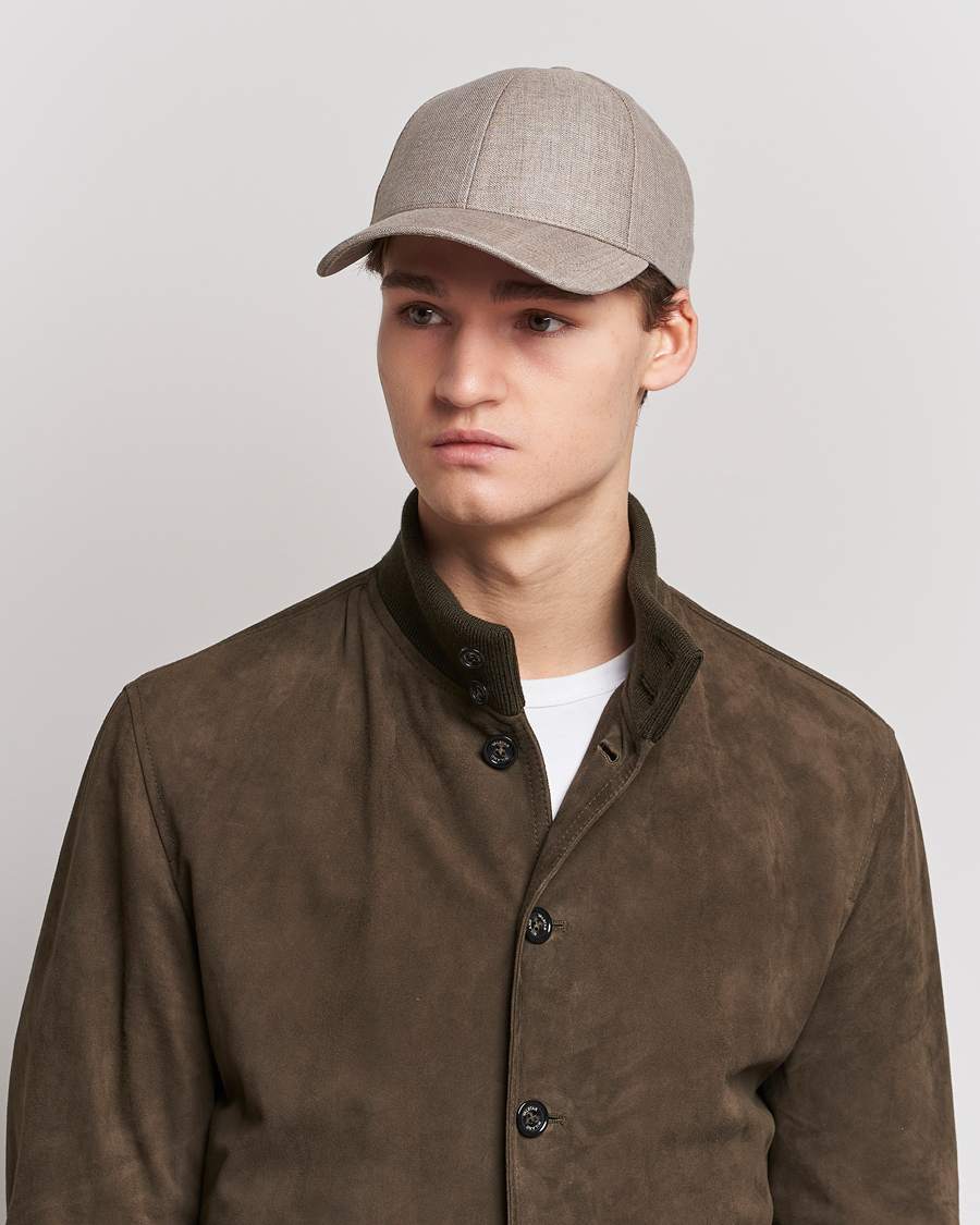 Homme |  | Varsity Headwear | Linen Baseball Cap Argent Khaki