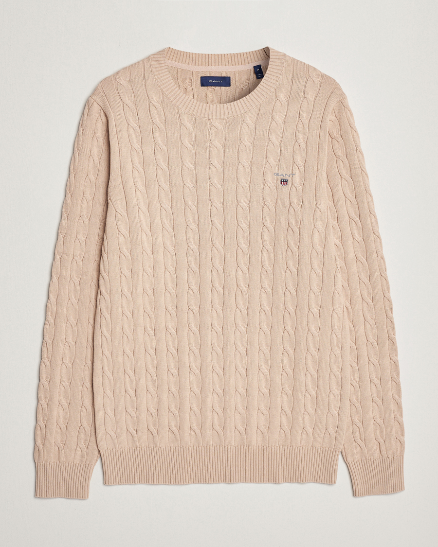 Homme | Pulls Et Tricots | GANT | Cotton Cable Crew Neck Dry Sand
