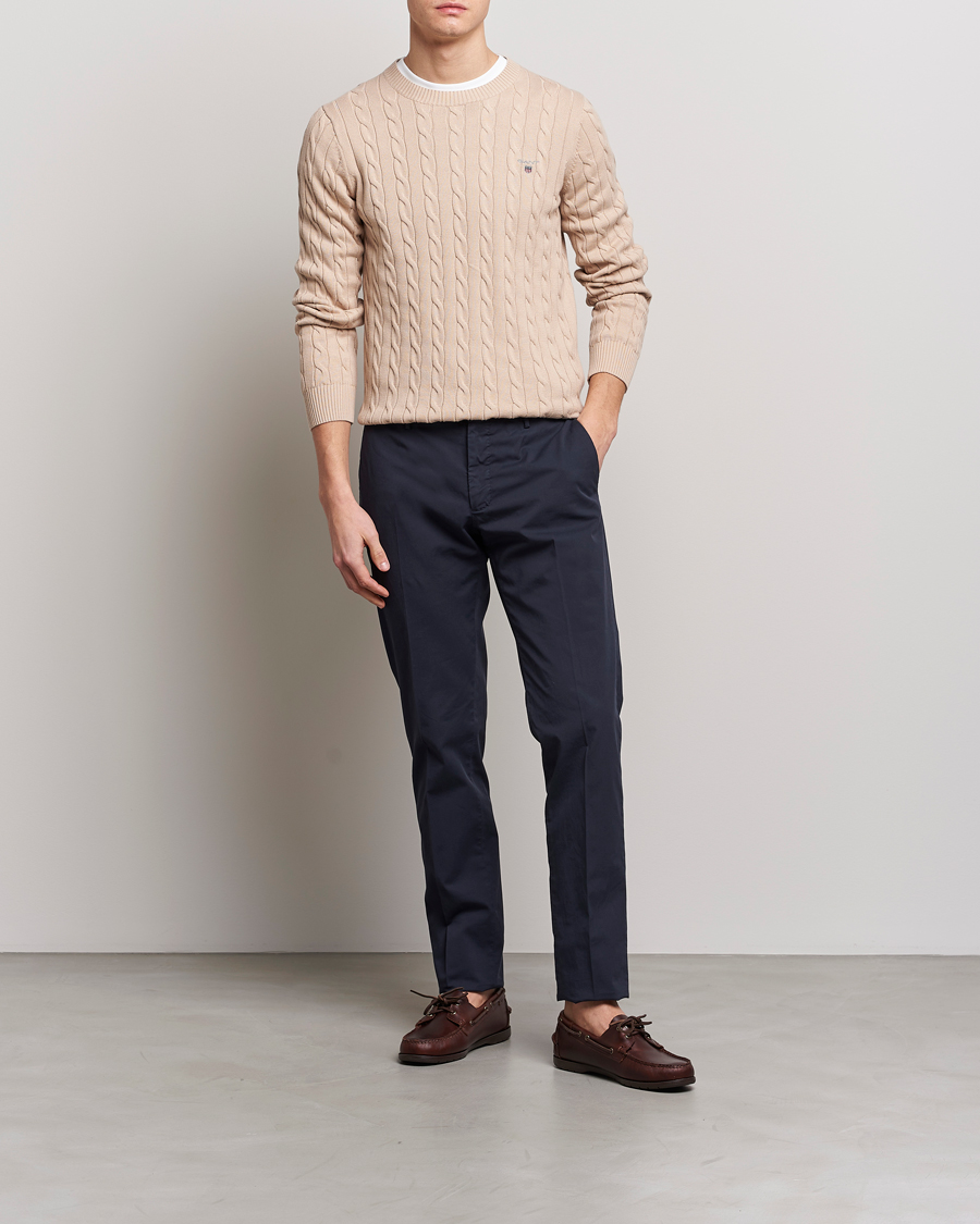 Homme | Pulls Et Tricots | GANT | Cotton Cable Crew Neck Dry Sand